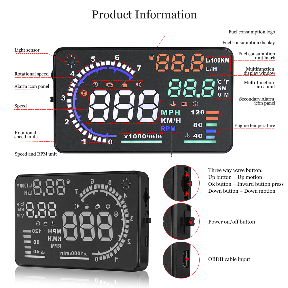 AD 5.5'' OBD2 HUD Car Head Up  - đánh giá và giá Anemometer Wind Speed